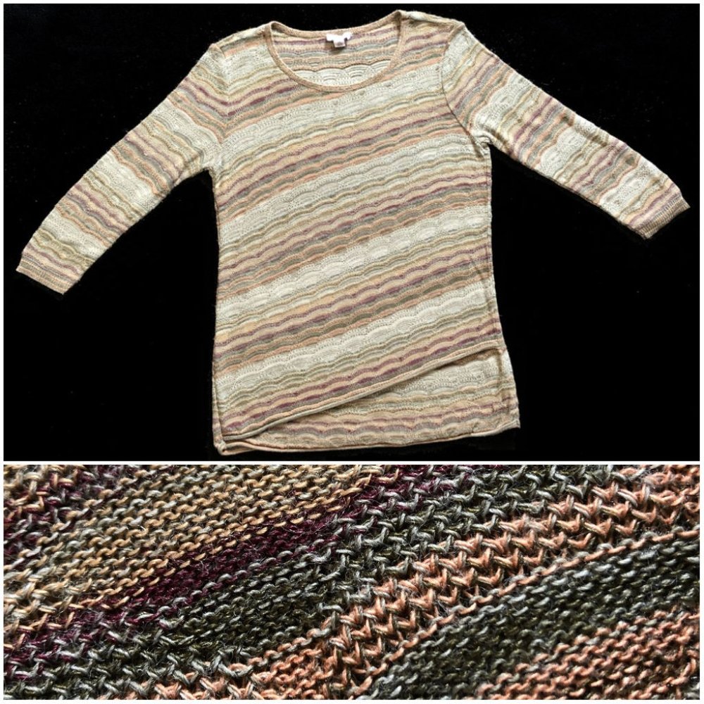 WESTPORT lightweight striped sweater 3/4 sleeve earthtone pastels